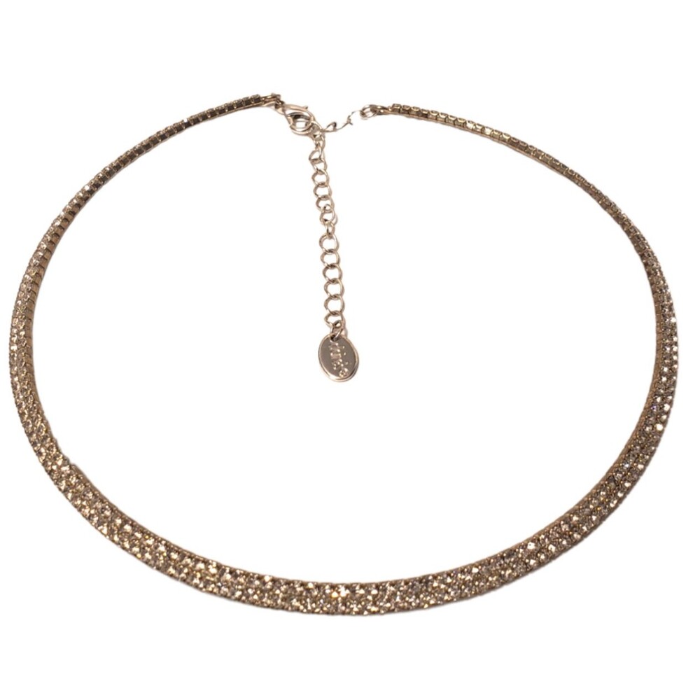 Sparkly Rhinestone Choker Necklace Double Layer Adjustable 13" - 16" Prom
